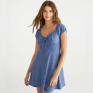 Solid V-neck Eyelet Bustier Fit & Flare Dress